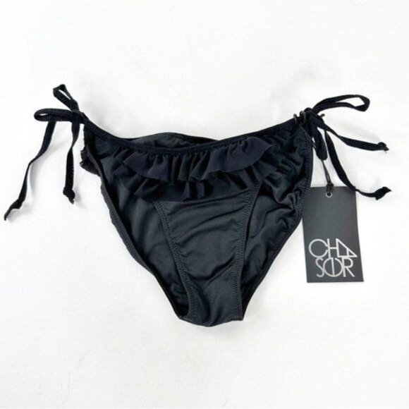 NEW Chaser Ruffle Tie Side Bikini Bottom Black Size M - Picture 3 of 9